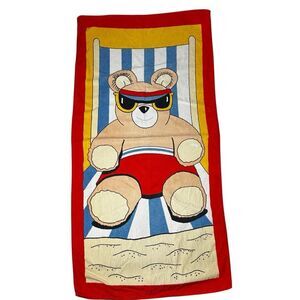 Vintage 80's Beach Towel TerriMondo 28.5x54” Teddy Bear Surf Retro 100% Cotton